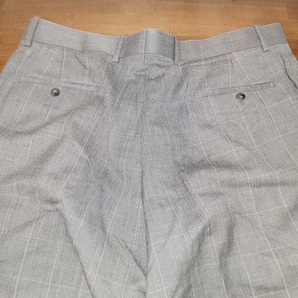 Versini 100% Wool Dress Pants Gray Windowpane Plaid Flat Front 36 Short - Picture 5 of 8